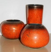 Set of 3 Pieces Boris Buzan Ceramics in Red and Gold