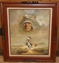 Gorgeous Oil on Canvas Native American Imagery Signed G. Bogard
