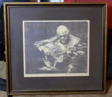Signed and Numbered "Maestro M." Dorothy Mandel Wood-Cutting Lithograph Print