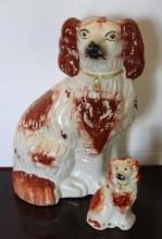 Pair of Antique Staffordshire Russet Spaniel Porcelain Dogs