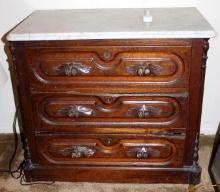 Beautiful Antique Wood Marble-Topped Drawer Chest