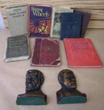 Bronze President Bookends with Antique Books