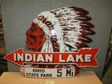 Porcelain Indian Lake Chief Sign
