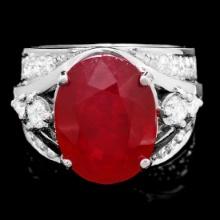 14K White Gold 12.27ct Ruby and 1.32ct Diamond Ring