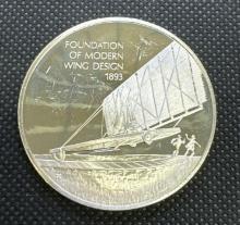 History Of Flight Foundation Of Modern Wing Design 1893 Sterling Silver Coin 1.34 Oz