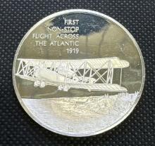 History Of Flight 1st Non-Stop Flight Across The Atlantic 1919 Sterling Silver Coin 1.32 Oz