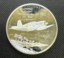 History of Flight Chance Vought F4U Corsair 1940 Sterling Silver Coin 1.30 Oz