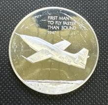 History of Flight 1st Man To Fly Faster Than Sound 1947 Sterling Silver Coin 1.31 Oz