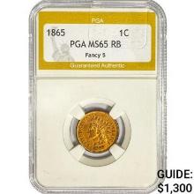 1865 Indian Head Cent PGA MS65 RB Fancy 5