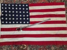 Engraved US Army Officer's Presentation Sword & 48 Star Flag