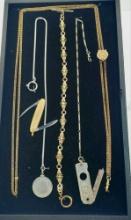 Tray Lot Of Victorian And Vintage Watch Chains And Fobs