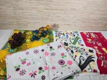 Vintage Linen Blend Fabric, Lucite Grapes, & Tea Towels