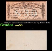 1864 3rd Series Confederate States Thirty Dollars Note Grades Choice AU/BU Slider