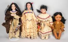 4 Indian Girl Dolls w/ Porcelain Faces