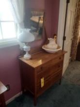 Vintage Mirrored Stand w/ Lamp, Bowl, & Pitcher
